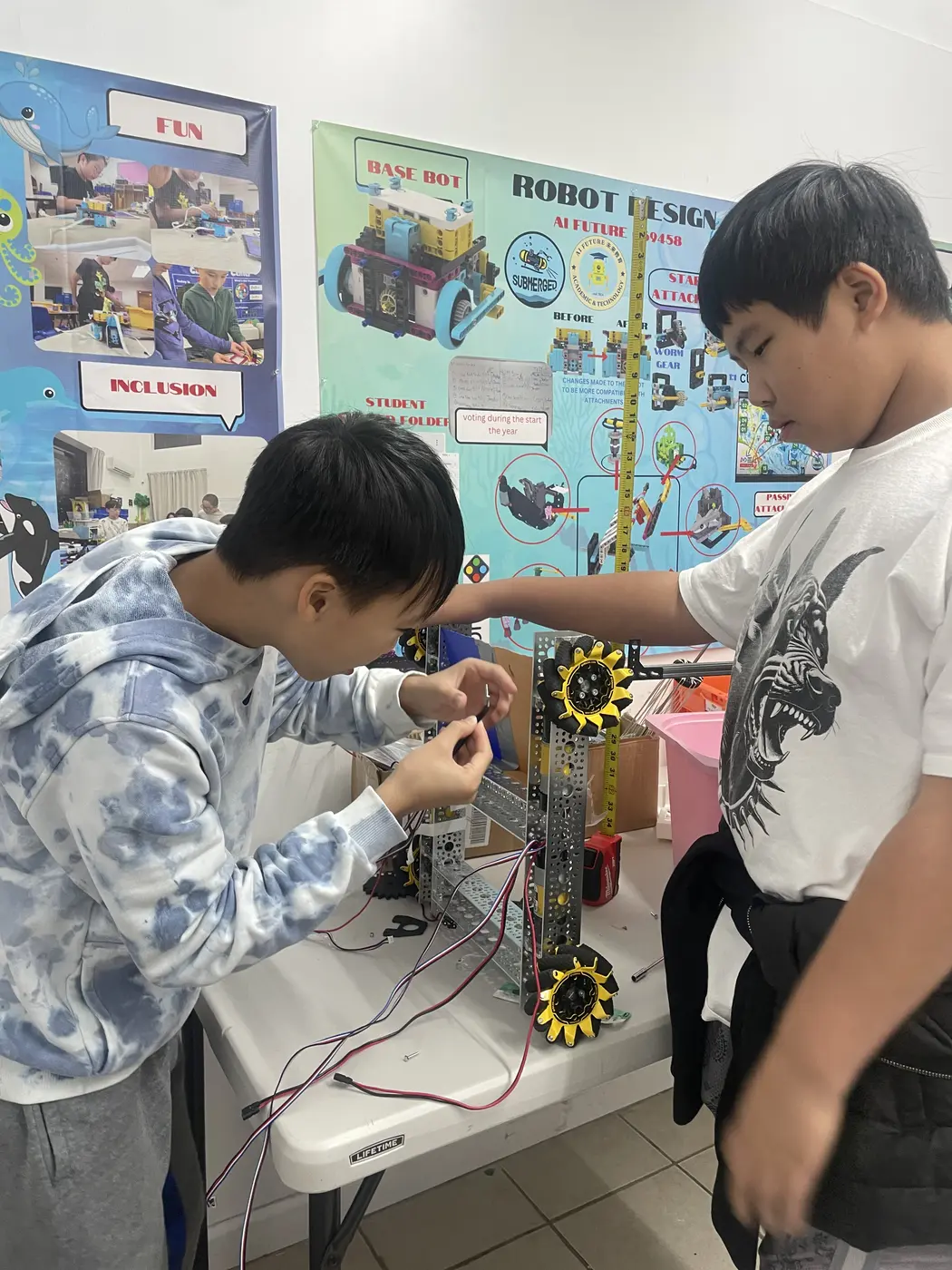 Students building an FTC robot